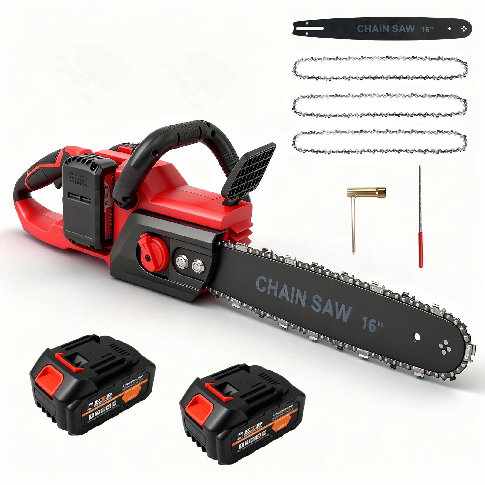 16-inch Cordless Chainsaw with 2x3000mAh Batteries, Electric Chainsaw ...