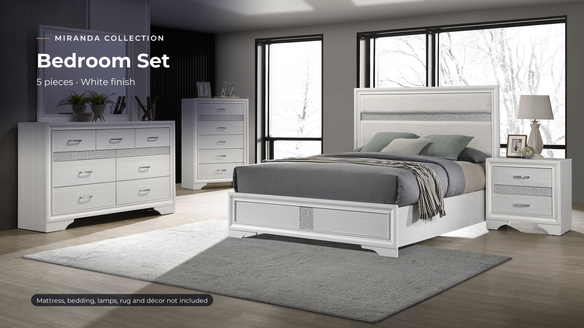 thumbnail video image 2 of Coaster Miranda 5-Piece Queen Bedroom Set, White, 2 of 18