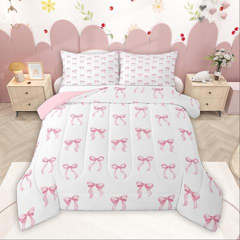 thumbnail video image 2 of Homewish Lovely Bow Knot Bedding Comforter Set,Cartoon Bowtie Ribbon Twin Comforter Sets,Dreamy Blue Bedding Set For Girl Kids,Microfiber Bedroom Decor Reversible,2-Piece, 2 of 9