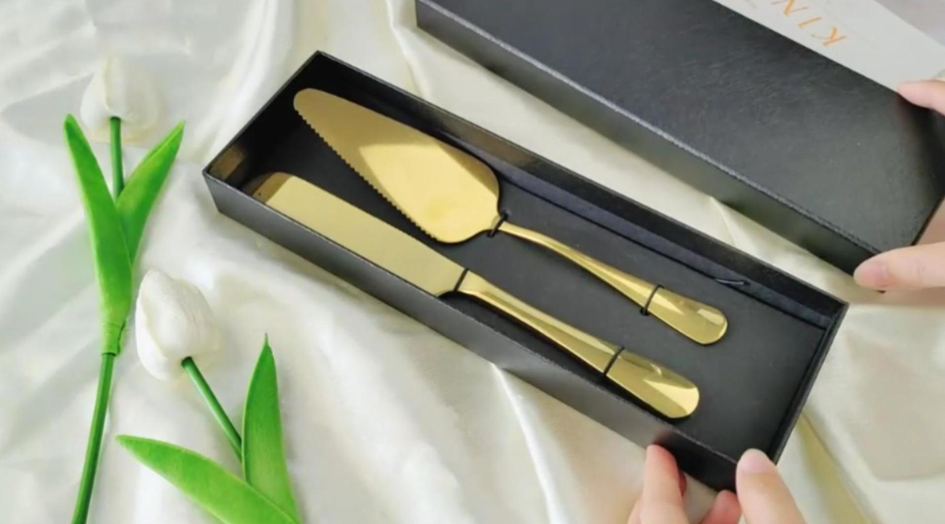 thumbnail video image 2 of Stainless Steel Cake Knife and Server Set for Weddings, Birthdays, Anniversaries & Parties, 2 of 8