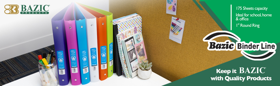 thumbnail video image 2 of BAZIC 3 Ring Binder 1" Poly Binders Matte Color Soft Cover, 175 Sheets, 6-Count, 2 of 6