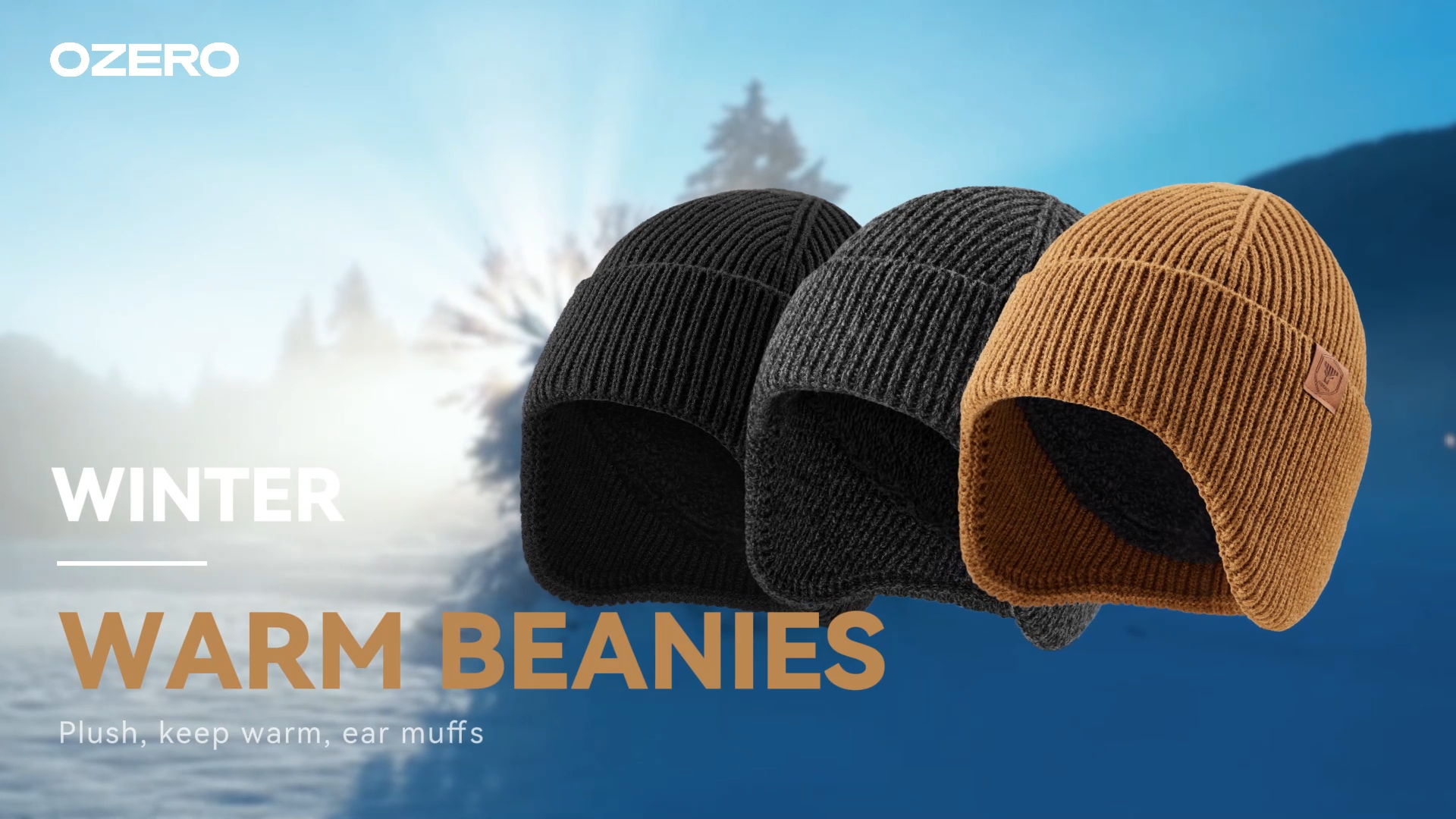 thumbnail video image 2 of OZERO Winter Beanies Hats Men: Beanie with Ear Flaps Outdoor Thermal Knitted Hat - Warm Ski Stocking Polar Fleece Cuffed Cap, 2 of 7