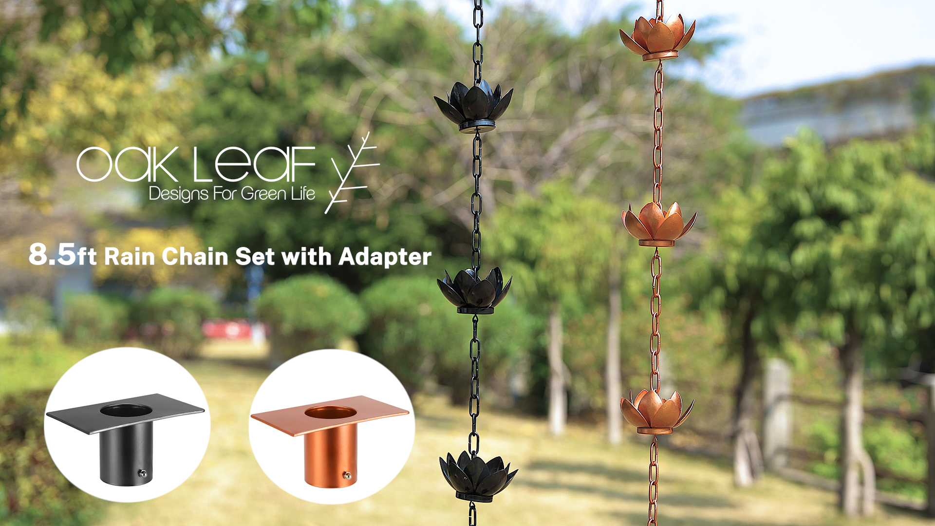 thumbnail video image 2 of Cooltop 8.5 ft Rain Chain with 12 Lotus Cups for Gutters Outdoor Decor, Decorative ,Adjustable, 2 of 14