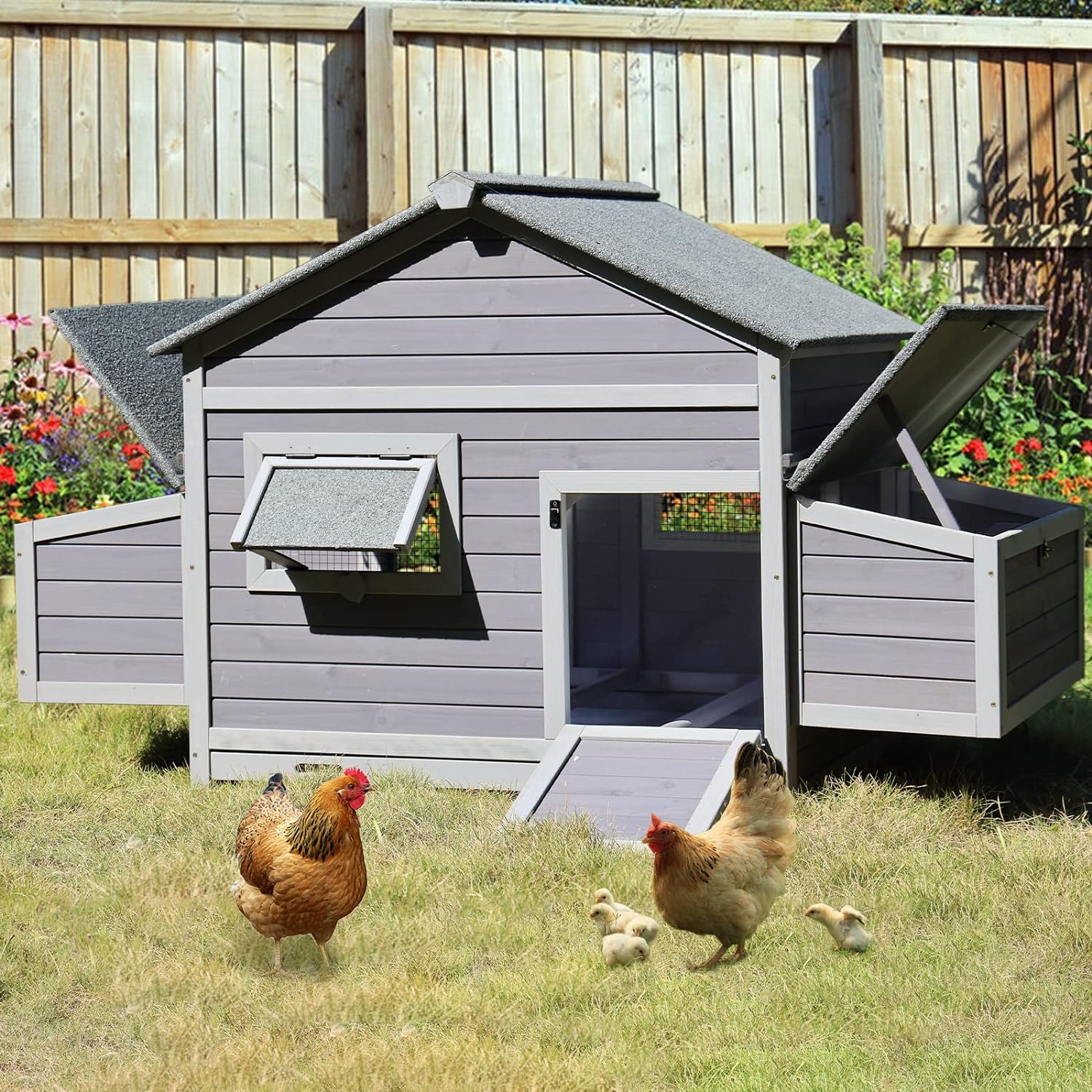 thumbnail video image 2 of Aivituvin Large Chicken Coop Expandable Chicken House for Outdoor with Two Nesting Box, Leakproof Pull-on Tray and UV-Resistant Roof Panel, 2 of 9