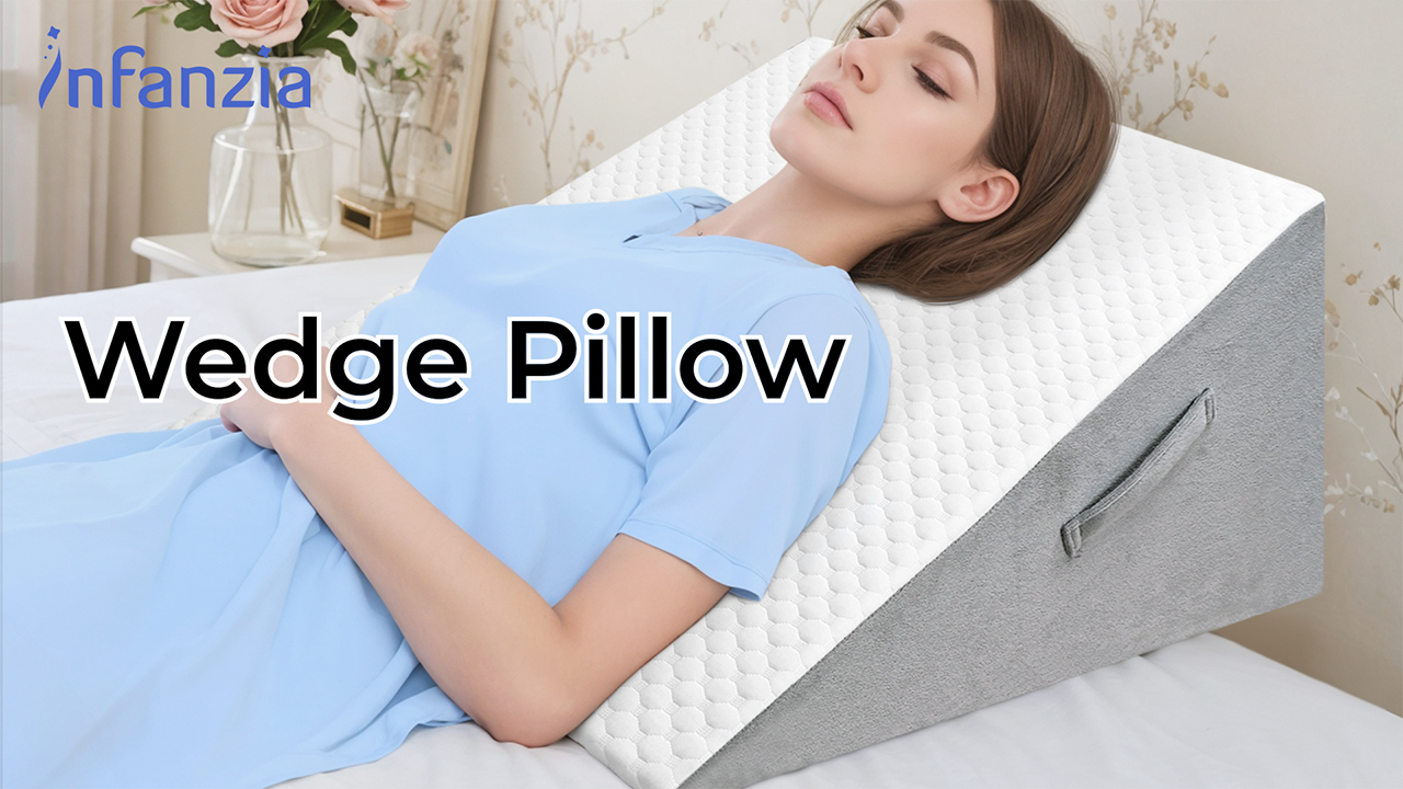 thumbnail video image 2 of Bed Wedge Pillow, Soft Foam Triangle Pillow for Sleep Apnea, Acid Reflux, Snoring, 12Inch Leg Elevation, Back Support for Sitting Up in Bed, Incline Cushion for Sleeping, Reading, White/Grey, 2 of 8