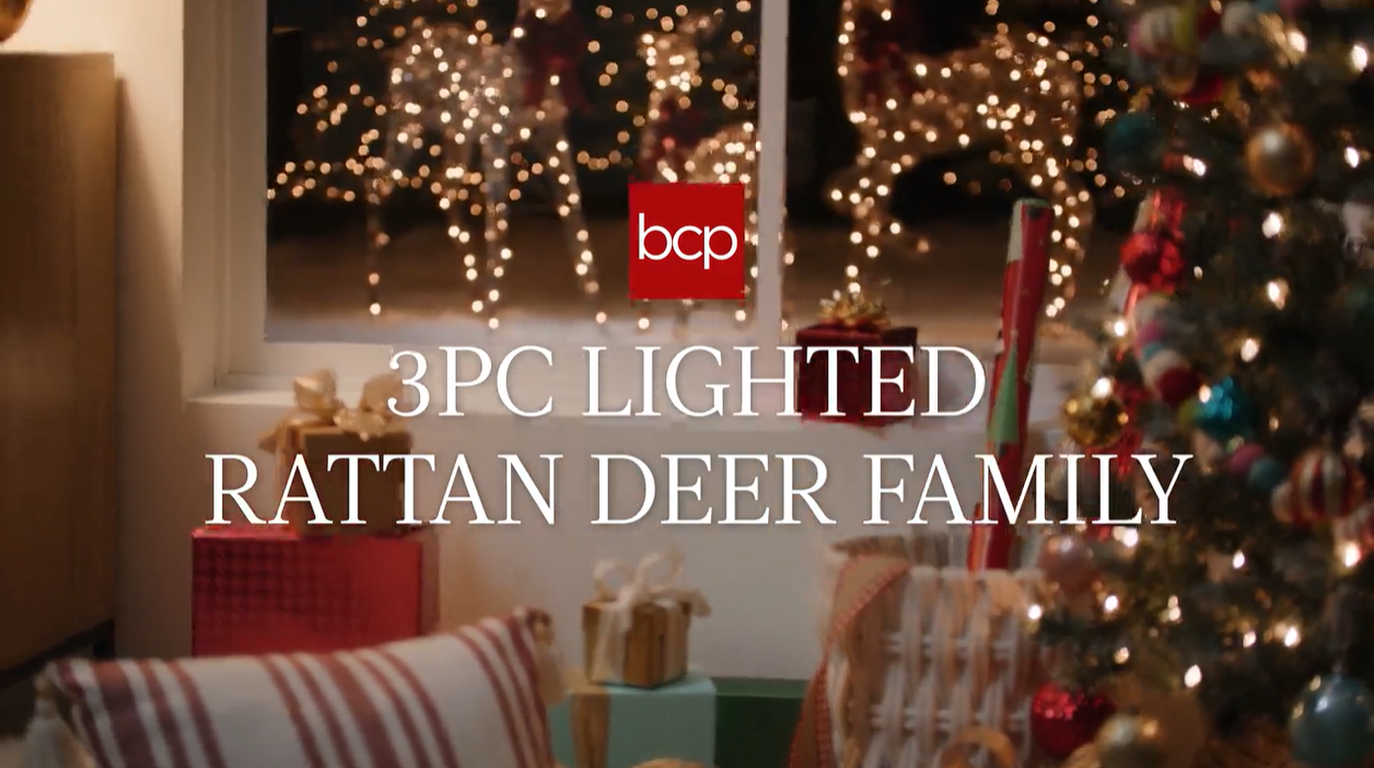 thumbnail video image 2 of Best Choice Products 3-Piece Lighted Christmas Deer Set Outdoor Yard Decoration w/ 360 LED Lights, Stakes - Rattan, 2 of 8