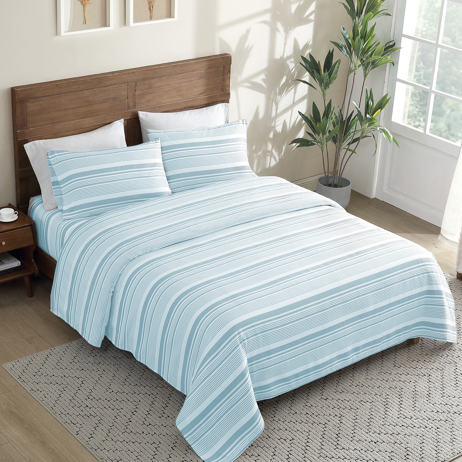 thumbnail video image 2 of ClevaHome 3-Piece Twin Microfiber Classic Stripe Bed Sheet Set, Super Soft, Breathable Stripe Bedding with 17 inches Deep Pocket, Glacier Stripe, 2 of 7