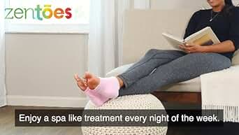 thumbnail video image 2 of Zentoes Moisturizing Heel Socks 2 Pairs Gel Lined Toeless Spa Socks to Heal and Treat Dry, Cracked Heels While You Sleep (Cotton, Blue and Pink), 2 of 9