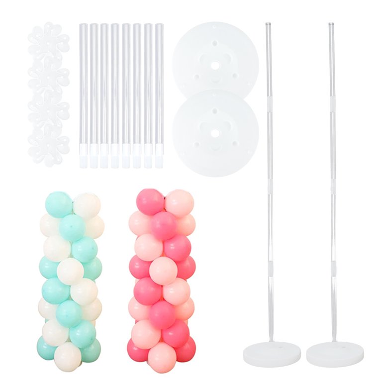 EUWBSSR 2 Sets Balloon Column Stand Kits 8.4ft Height Balloon Arch Stand Kit with 2 Base Stand 8 Pole 4 Flower Clip Reusable Balloon Tower for Wedding Birthday Baby Shower Graduation