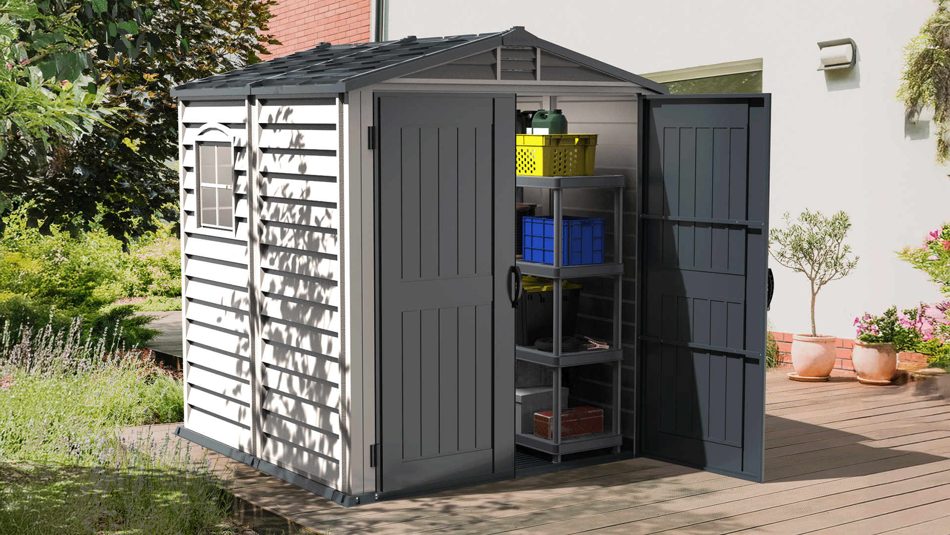 thumbnail video image 2 of Duramax 6x6 StoreMate Plus Plastic Vinyl Shed with Molded Floor, 2 of 15