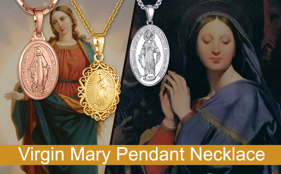 thumbnail video image 2 of KeyStyle Virgin Mary Necklace for Women Catholic Christian Necklaces Lady of Guadalupe Miraculous Mary Medal Religious Valentine's Day Gifts Birthday Christmas Jewelry, 2 of 9