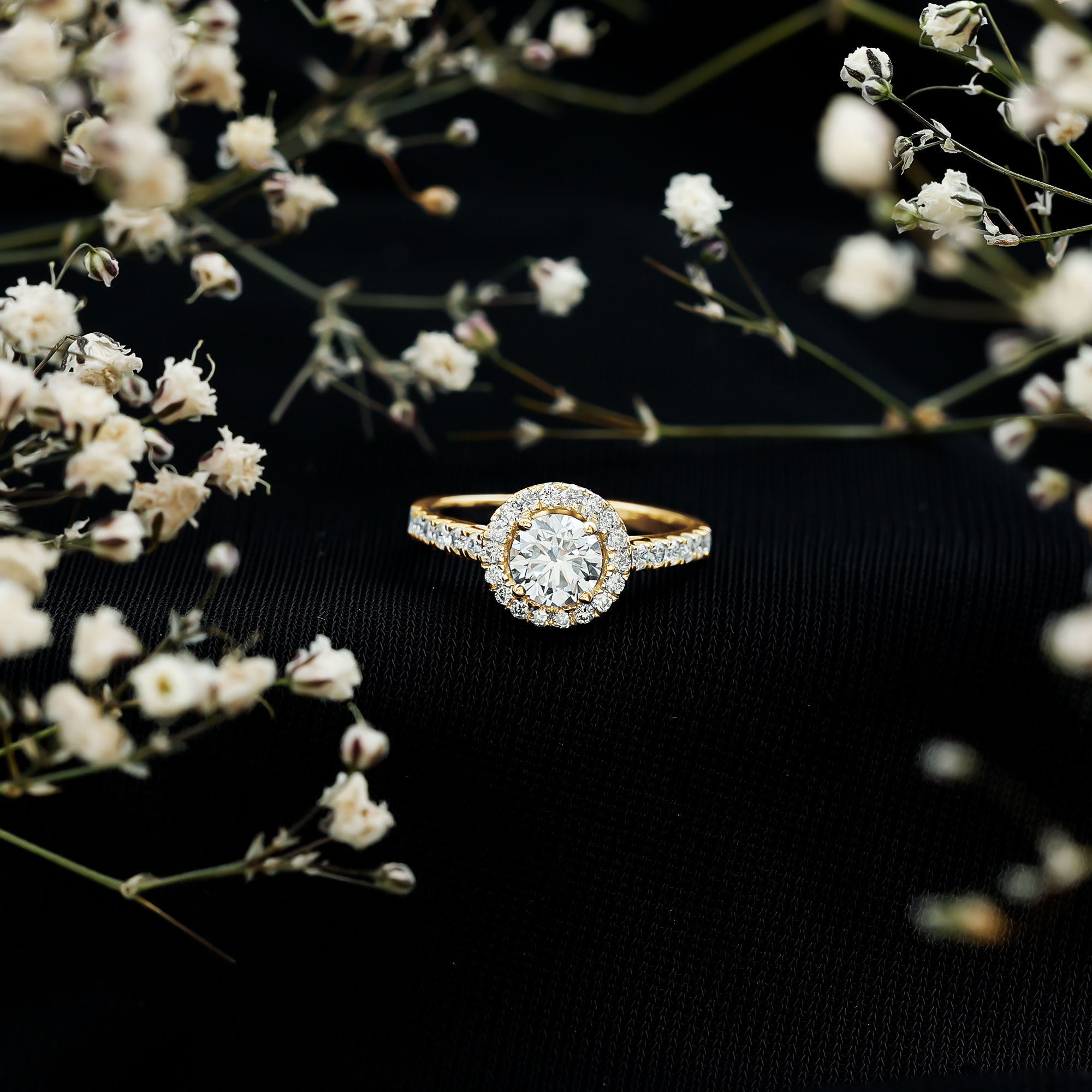 thumbnail video image 2 of Rosec Jewels Certified Round Shape Moissanite Halo Engagement Ring with Side Stones, 925 Sterling Silver, US 7.00, 2 of 9