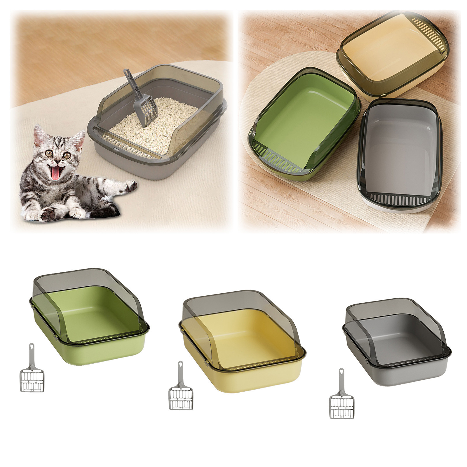 thumbnail video image 2 of 2025 NEW Open Cat Litter Box, Kitten Potty Pan Semi-Enclosed Waterproof Travel Toilet for Indoor Cats Small Pet Kitty Rabbit Supplies Easy to Clean and Assemble (15.7" × 11.0" × 6.3"), 2 of 7
