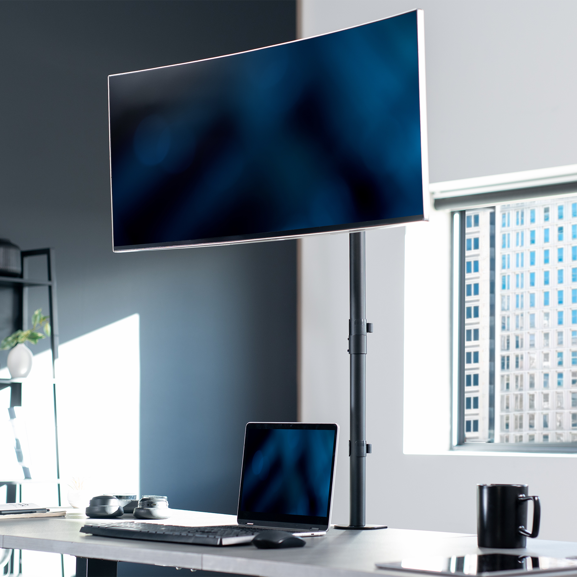 thumbnail video image 2 of White Single Monitor Desk Mount Extra Tall Adjustable Stand for up to 32" Screen, 2 of 9