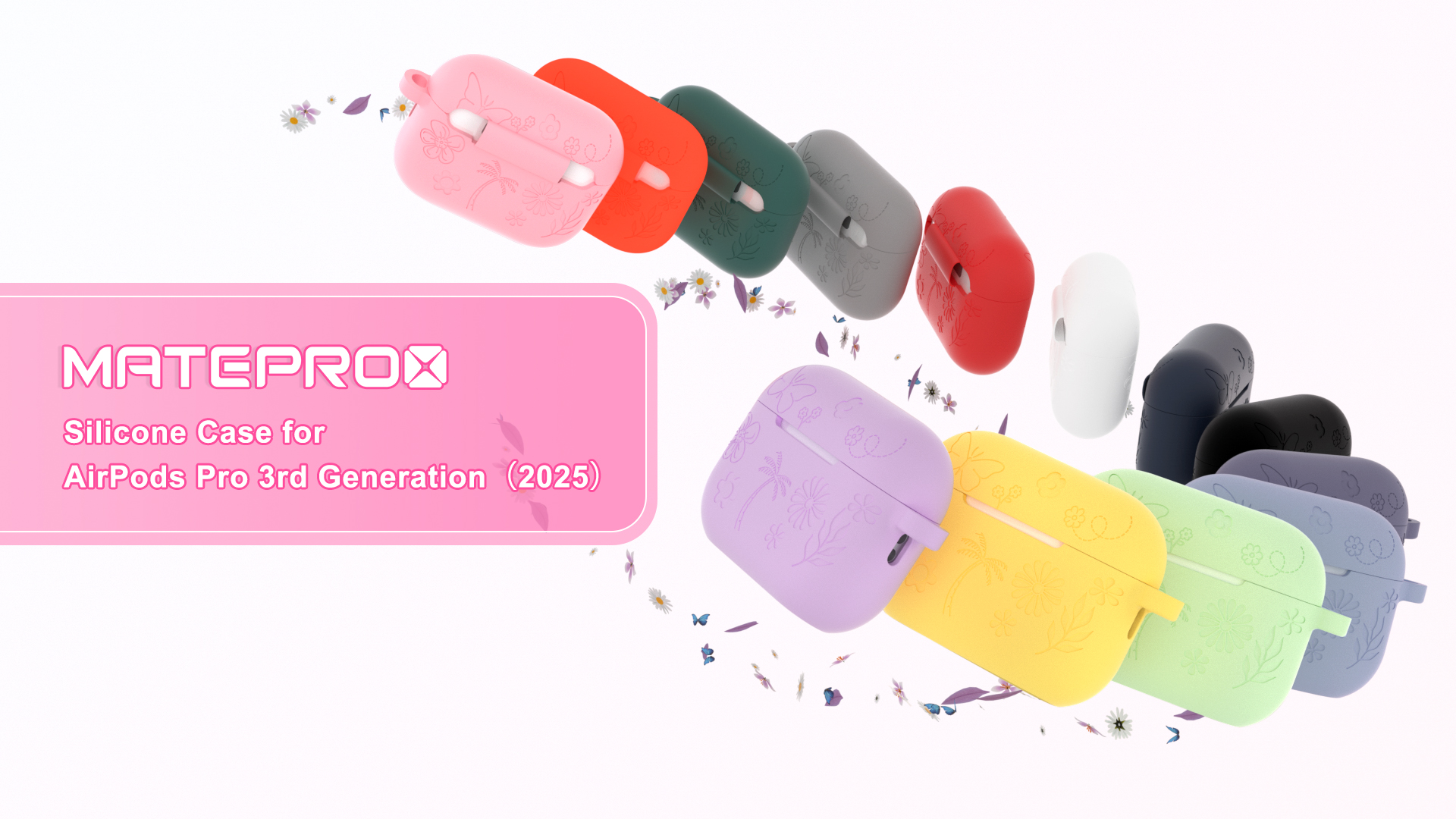 thumbnail video image 2 of MATEPROX Flower Design Compatible with AirPods Pro 3 Case with Keychain/Hand Strap, Pro 3rd Generation[2025] Silicone Protective Headphone Cover Support Wireless Charging-Lavender Purple, 2 of 8