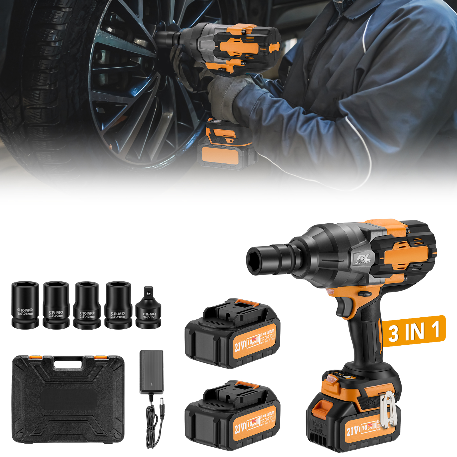 1328 Ft-lbs (1800N·m) Cordless Impact Wrench, 3/4