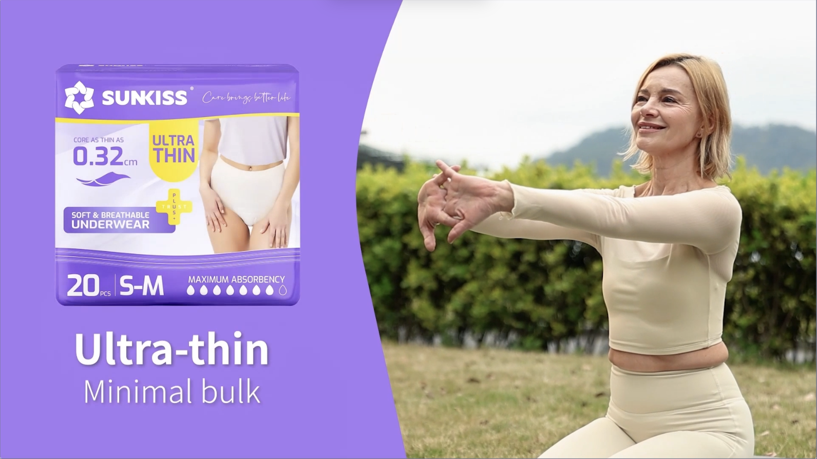 thumbnail video image 2 of SUNKISS Ultra Thin Incontinence Underwear for Women, Fast-Absorbing & Super Soft Postpartum Diapers, Disposable Adult Pull Ups, XXLarge, 80 Count, 2 of 8