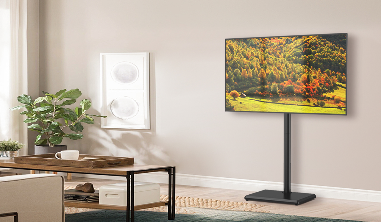 thumbnail video image 2 of Universal Floor TV Stand with Swivel Mount for 32"-55" TVs up to 88 lbs, Height adjustable, 2 of 7
