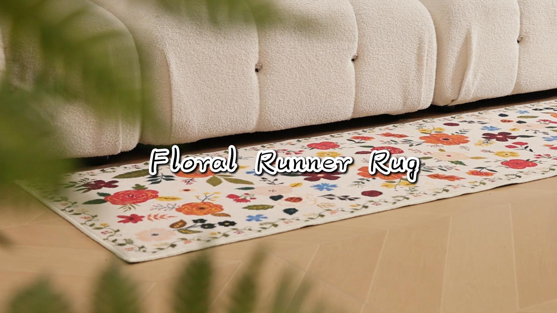 thumbnail video image 2 of 2'6''x 10' Boho Runner Rug for Hallways, Soft Non Slip Washable Runner Rug Floral Floor Carpet Runner Rug for Entryway Laundry Room Bathroom, 2 of 10