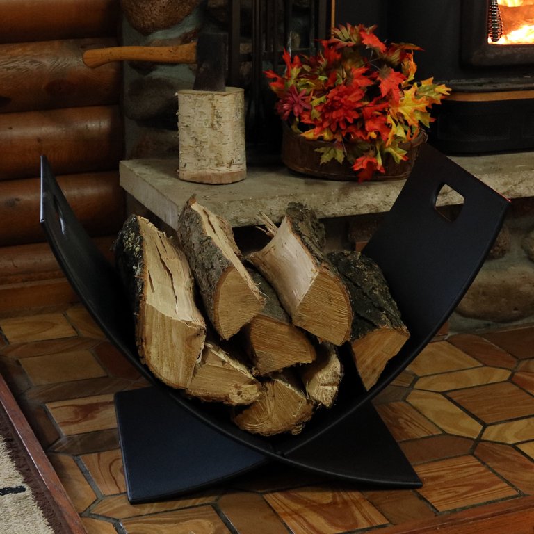 Gymax 8 Feet Outdoor Steel Firewood Log Rack Wood Storage Holder for Fireplace Black