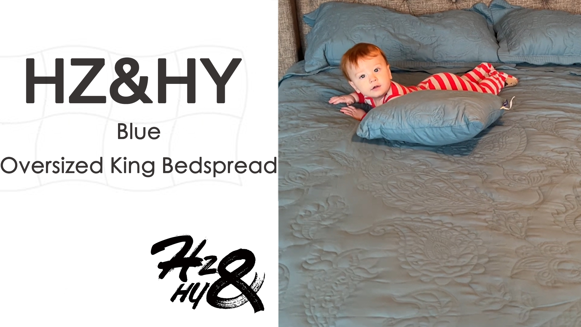 thumbnail video image 2 of HZ & HY Oversized Queen Size Bedspread 102x118 - Paisley Pattern Quilt Set - Gorgeous & Elegant Style Bedding Coverlets, Reversible, Lightweight, 5 Piece, Lagoon, 2 of 9