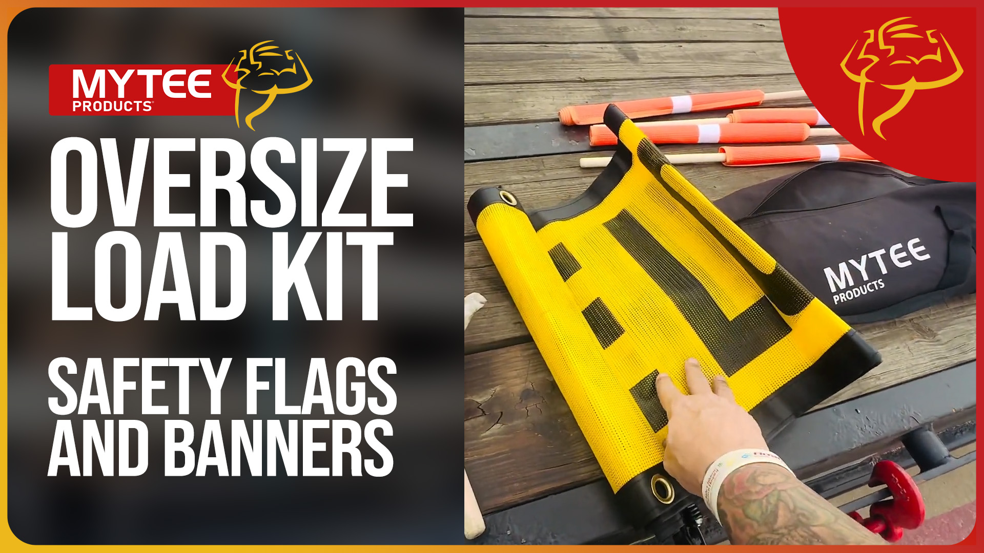 thumbnail video image 2 of 15 Pcs Oversize Load Sign Kit - 2 Mesh Oversized Load Banner, 4Pcs Red & 4 Pcs Orange Mesh Warning Flag w/ Wire Loop, 1 Bag & 4 Magnetic Flag Holder for Construction, Pedestrian Signs, 2 of 6