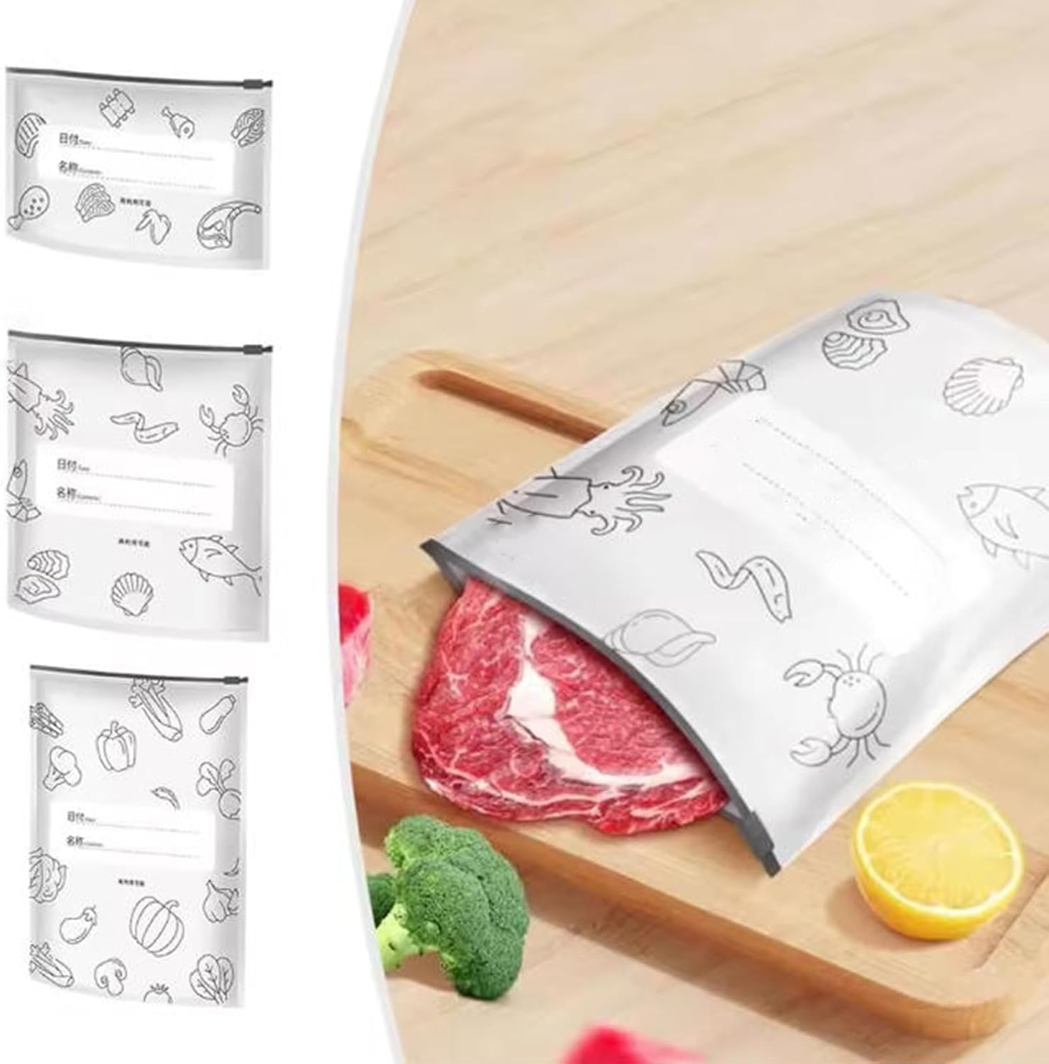 thumbnail video image 2 of Reusable Aluminum Foil Sealable Storage Bags,2025 New Vacuum Zipper Pouches Food with Label and Stand-Up Bottom Design, Food Freezer Bag, Easy to Seal, Heat Resistant for Vegetable Fruit Meat, 2 of 10