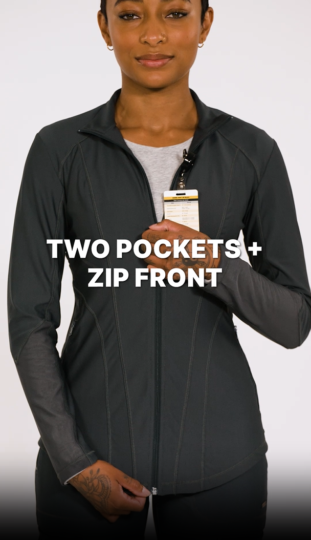 thumbnail video image 2 of Cherokee Form Women's Warm Up Scrubs Jacket Zip Front CK390, 2 of 6