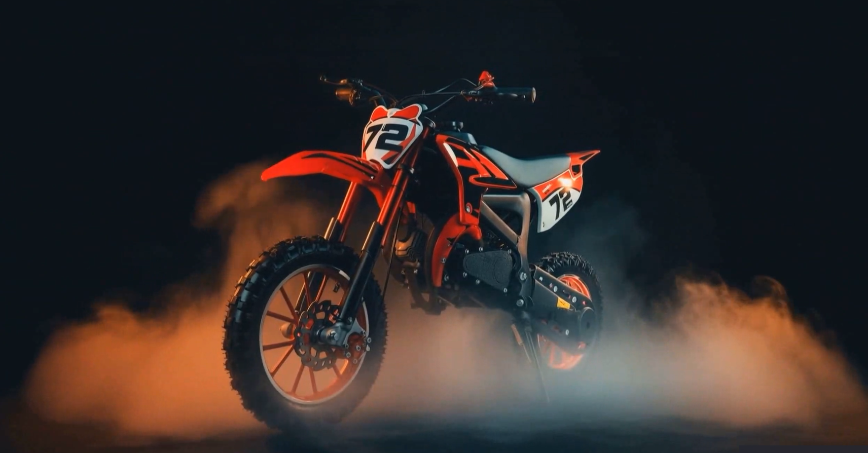 thumbnail video image 2 of 49cc 2-Stroke Gas Dirt Bike for Kids 8+, Mini Gas Powered Dirt Bike with Front & Rear Suspension, Disc Brakes, Adjustable Speed Control, Kill Switch, Pull Start, 28 MPH, Red, 2 of 7