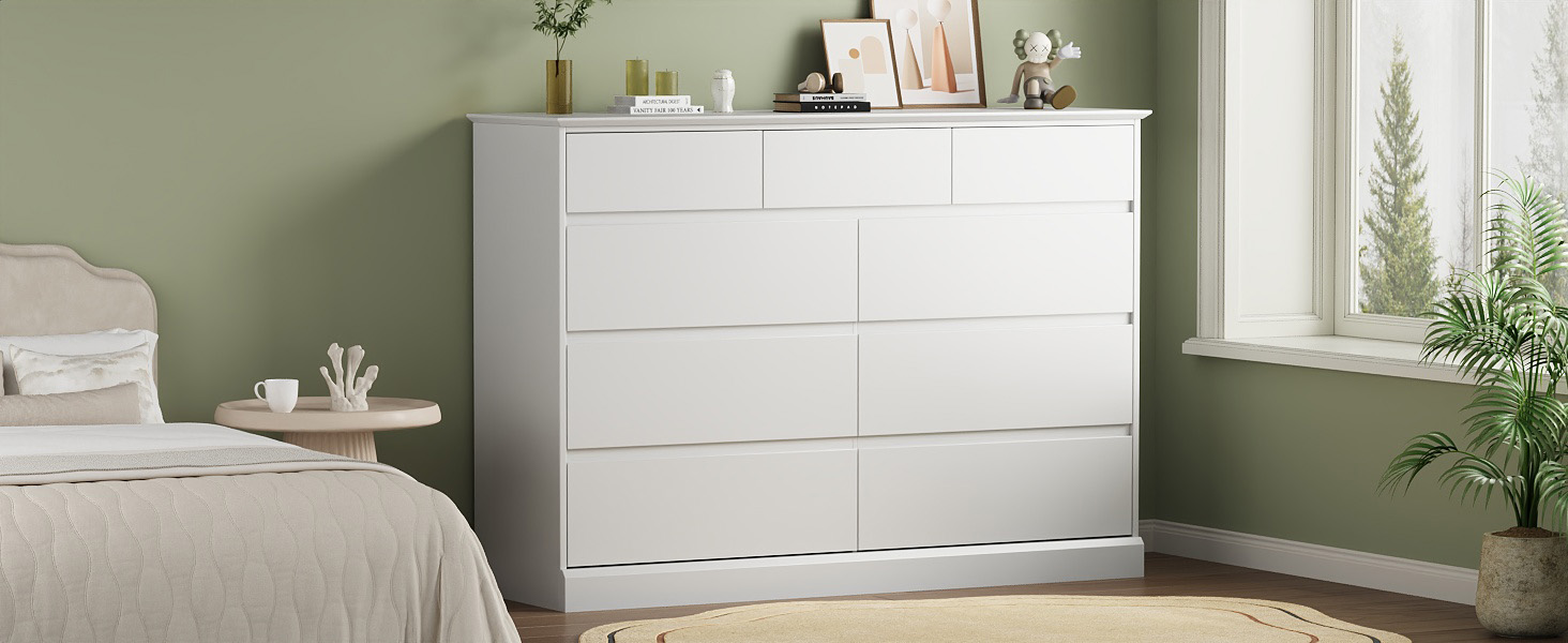 thumbnail video image 2 of 9 Drawer Dresser, White Chest of Deep Drawers, Modern Dressers with Storage, Large Drawer Organizer for Bedroom, Living Room, Handless Design, White, 2 of 15
