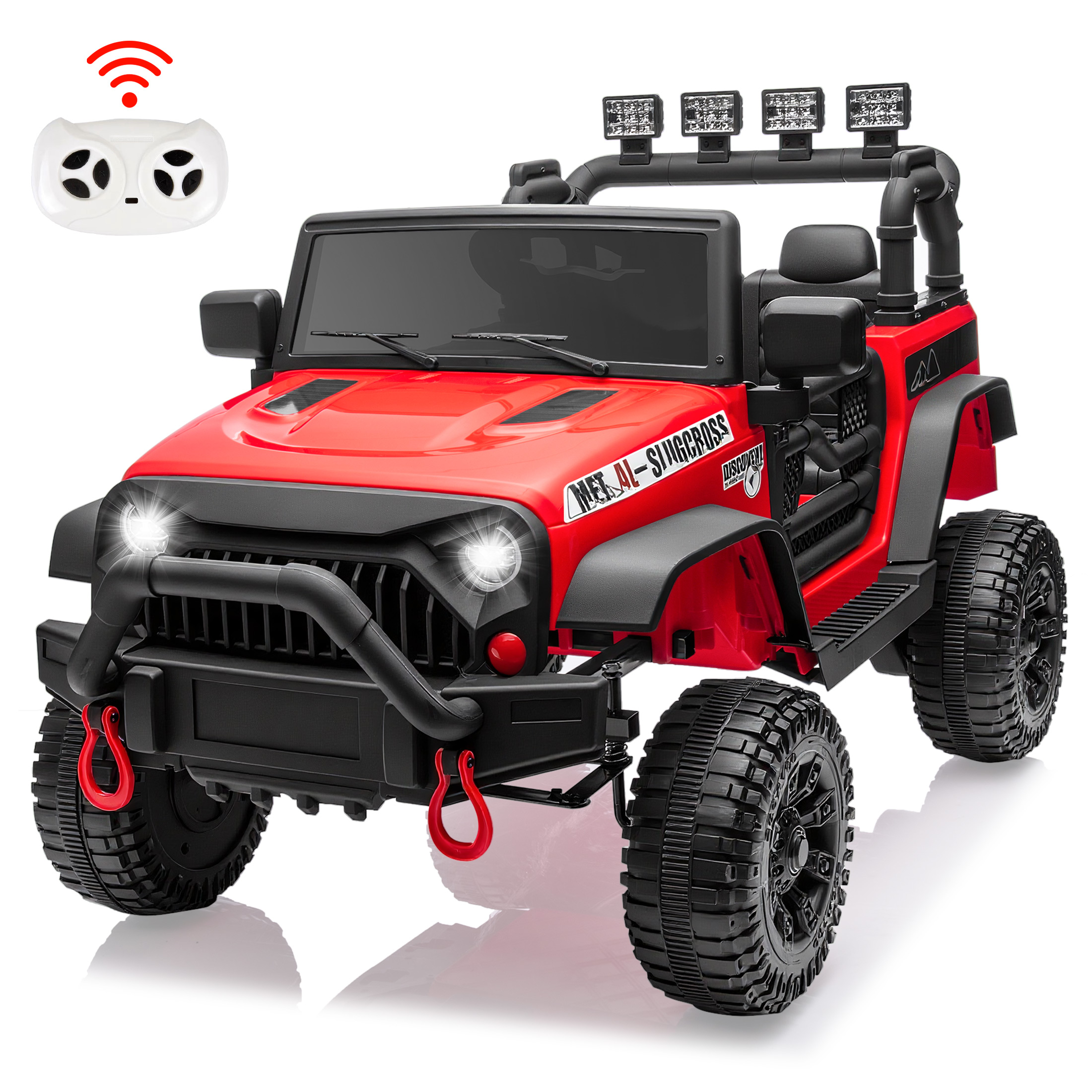 thumbnail video image 2 of iRerts 24V Ride on Cars, Powered Ride on Truck Toys with Remote Control, Bluetooth, Music, USB/AUX Ports, LED Light, 4 Wheel Suspension, Kids Cars Electric Vehicles for Boys Girls Ages 3-6, Red, 2 of 9