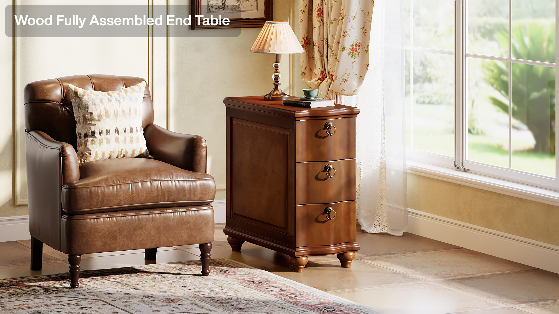 thumbnail video image 2 of Tribesigns Wood Side Table with 3-Drawers, Fully Assembled Narrow Slim End Table, Nightstand for Bedside, Small Spaces, Walnut Brown, 2 of 8