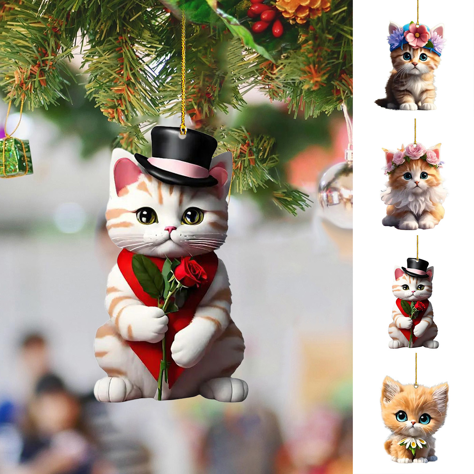 thumbnail video image 2 of LAMDAWE 1PCS Valentine's Day Decoration Cute Cat 2D Acrylic Hanging Ornaments for Tree RomanticDIY Valentines Day Tree Hanging Pendants for Home Holiday Valentine's Party Decor,Gifts for Cat Lovers, 2 of 2