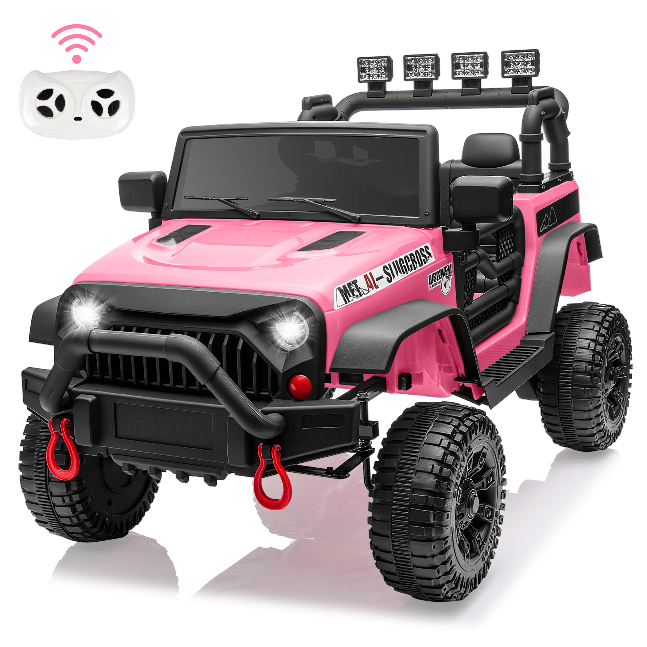 thumbnail video image 2 of iRerts 24V Ride on Cars, Powered Ride on Truck Toys with Remote Control, Bluetooth, Music, USB/AUX Ports, LED Light, 4 Wheel Suspension, Kids Cars Electric Vehicles for Boys Girls Ages 3-6, Rose Pink, 2 of 9