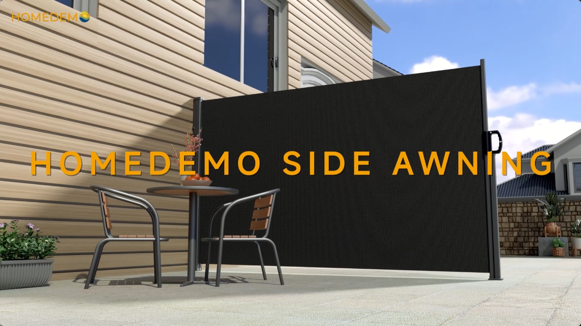thumbnail video image 2 of HOMEDEMO Retractable Side Awning 236" x 71" Carbon Gray, Double Side Awning with Privacy Screen Protection , Waterproof & UV-Resistant Outdoor Side Pull Shade, for Patios, Balconies, and Gardens, 2 of 7