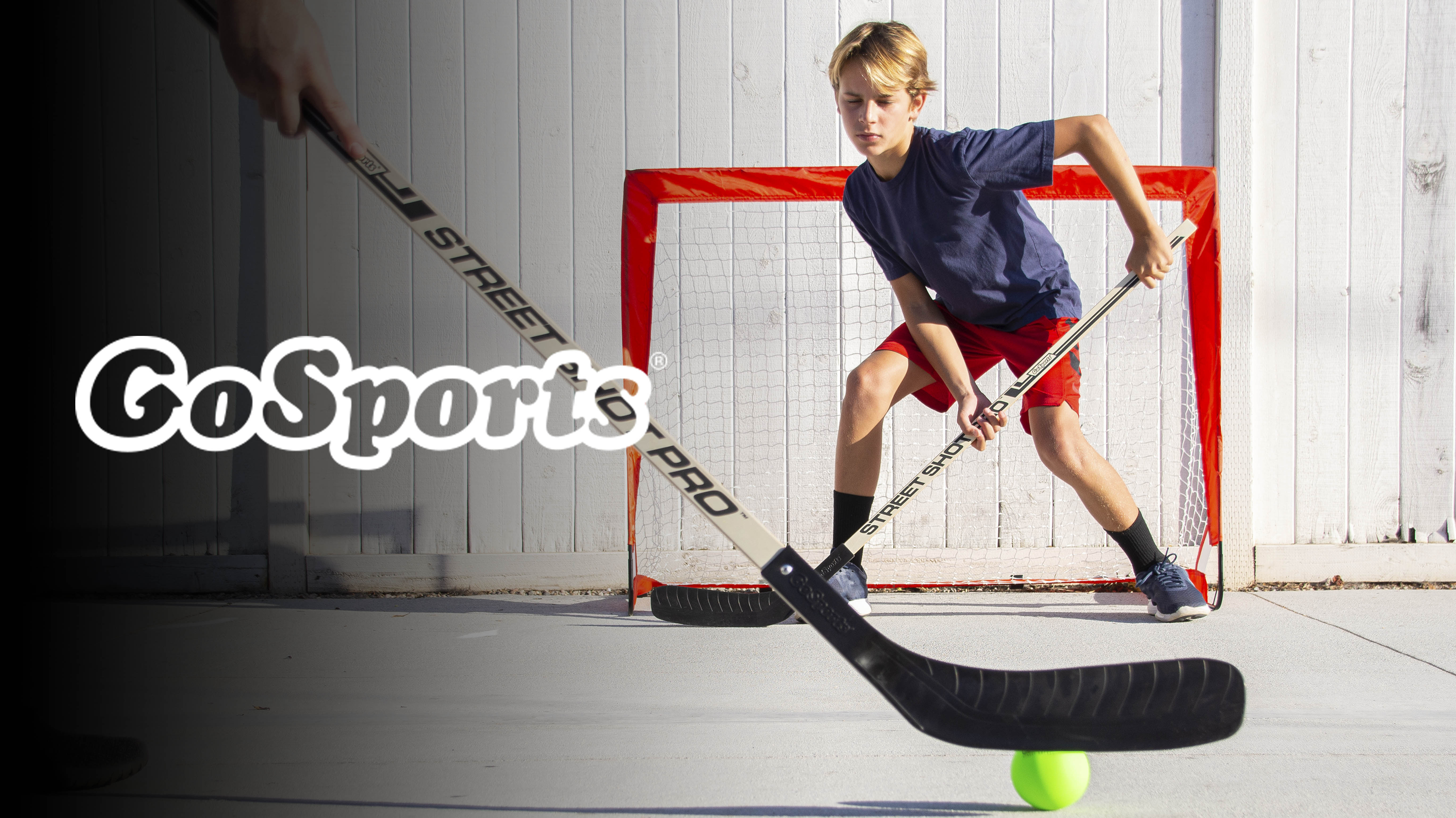 thumbnail video image 2 of GoSports Hockey Street Set - Outdoor Indoor Game Set-4 x 2.5 ft Goal, 2 of 8