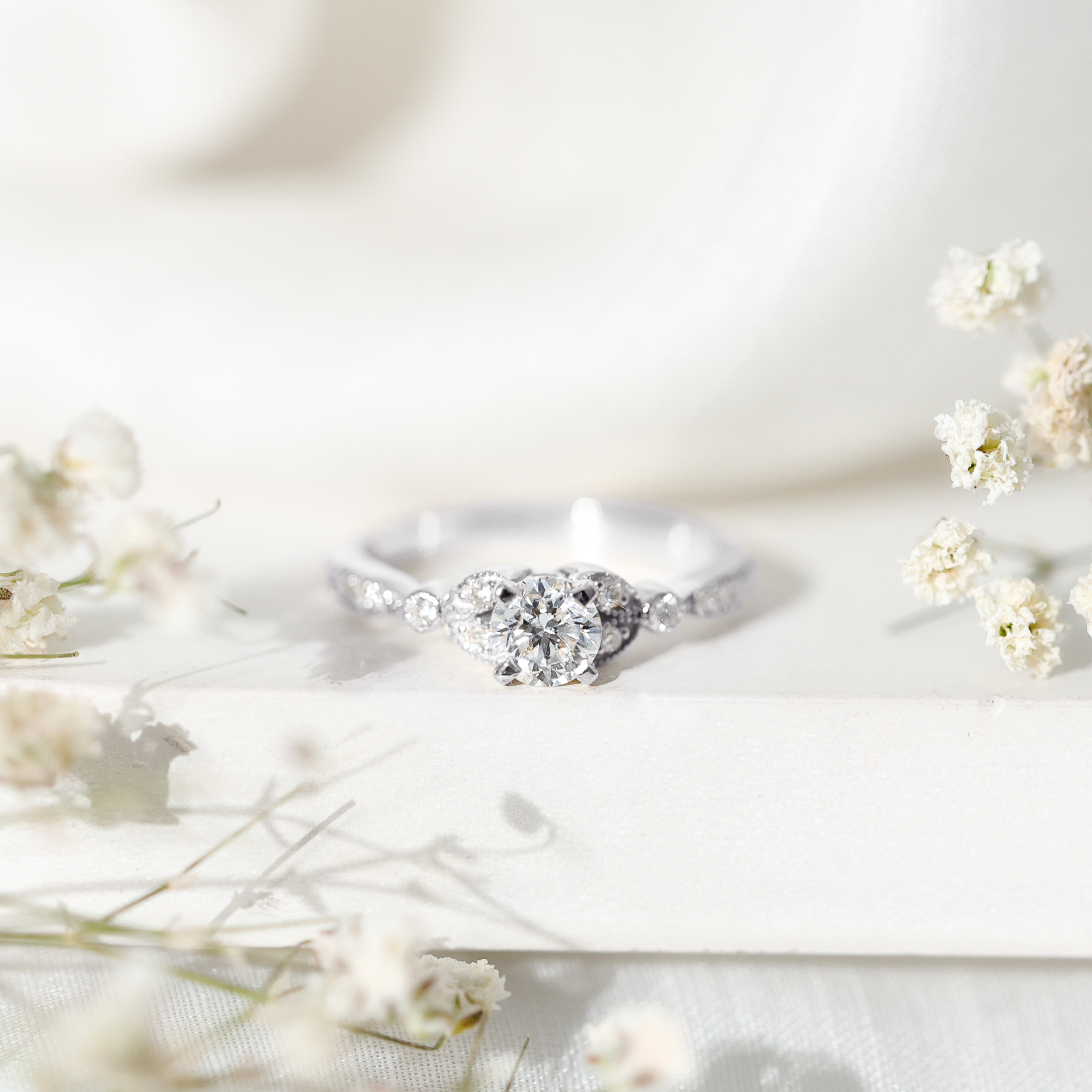 thumbnail video image 2 of Rosec Jewels Certified Moissanite Estate Engagement Ring in Milgrain, 14K White Gold, US 9.50, 2 of 9