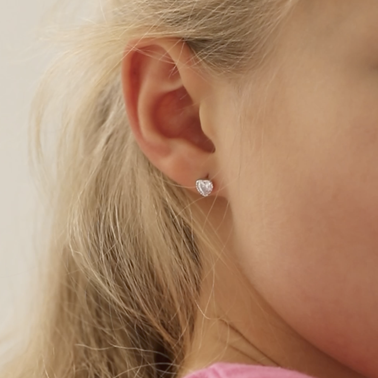 thumbnail video image 2 of Sweetheart Blue Kids / Children / Girls Earrings Screw Back - Sterling Silver, 2 of 6