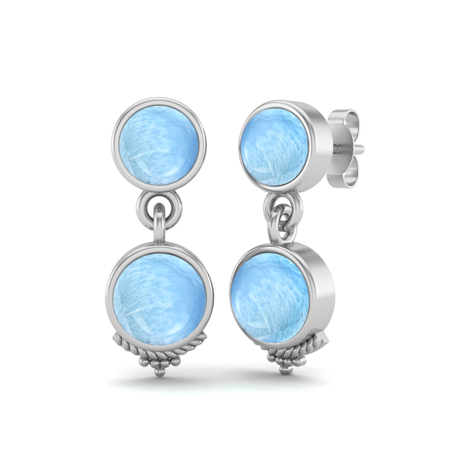 thumbnail video image 2 of 6mm Round Shape Larimar 925 Sterling Silver Dangle Valentines Day Gifts Women Earring Bohemian Jewelry, 2 of 5