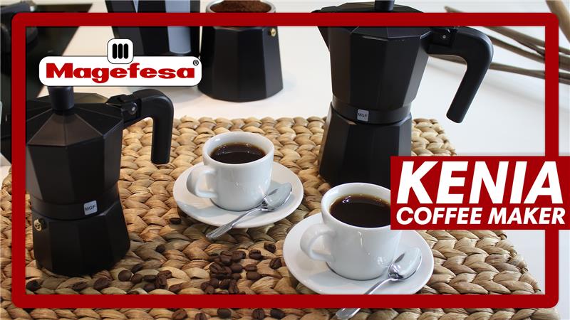 thumbnail video image 2 of MAGEFESA Kenia Noir Stovetop Espresso Moka Pot, 12-Cup/20 oz, Extra-Thick Aluminum, Heat-Resistant Handle, Greca & Italian Coffee Maker, 2 of 6