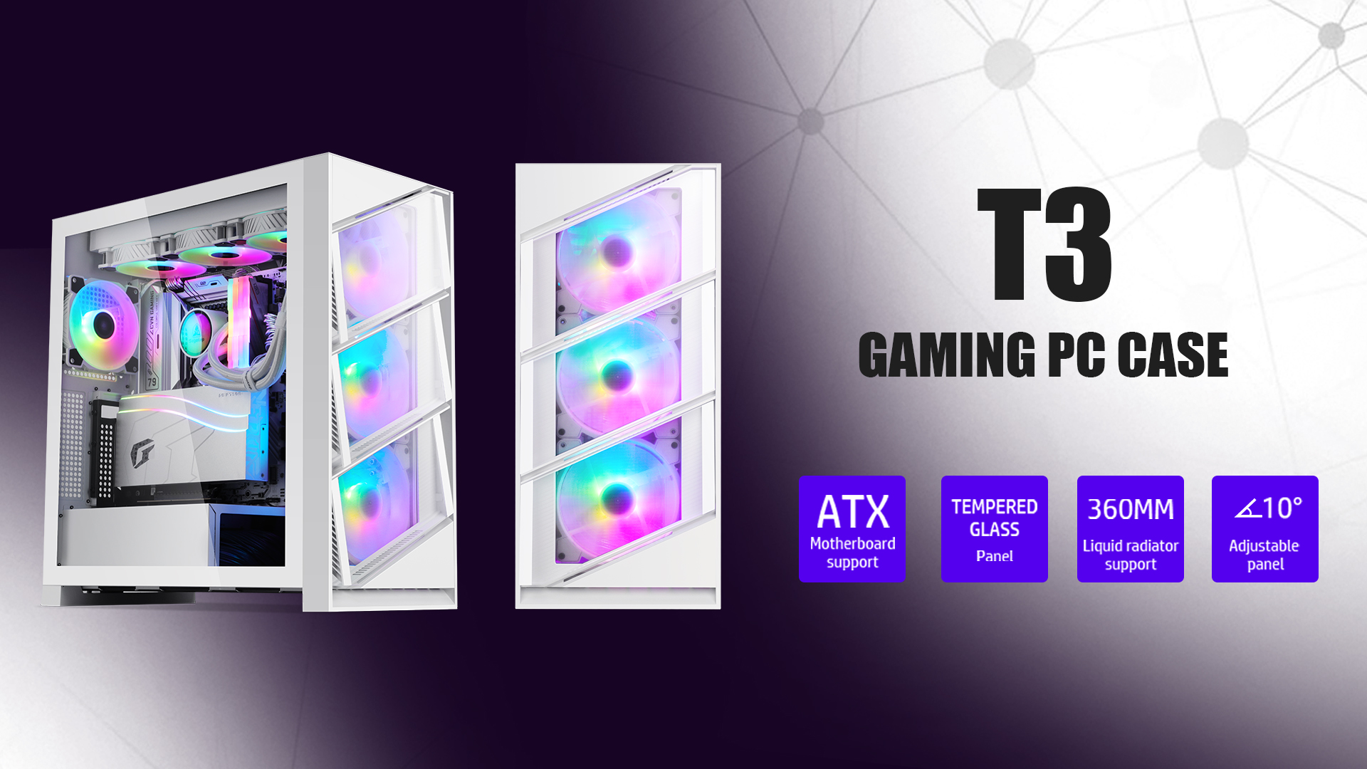 thumbnail video image 2 of Segotep T3 White Mid-Tower ATX Gaming PC Case, Support Top & Side 360mm Radiators, GPU Snap-On Opening & Closing Front Panel, Type-C Ready, Tool-Free Disassemble (Pre-Install One ARGB & PWM Fan), 2 of 9
