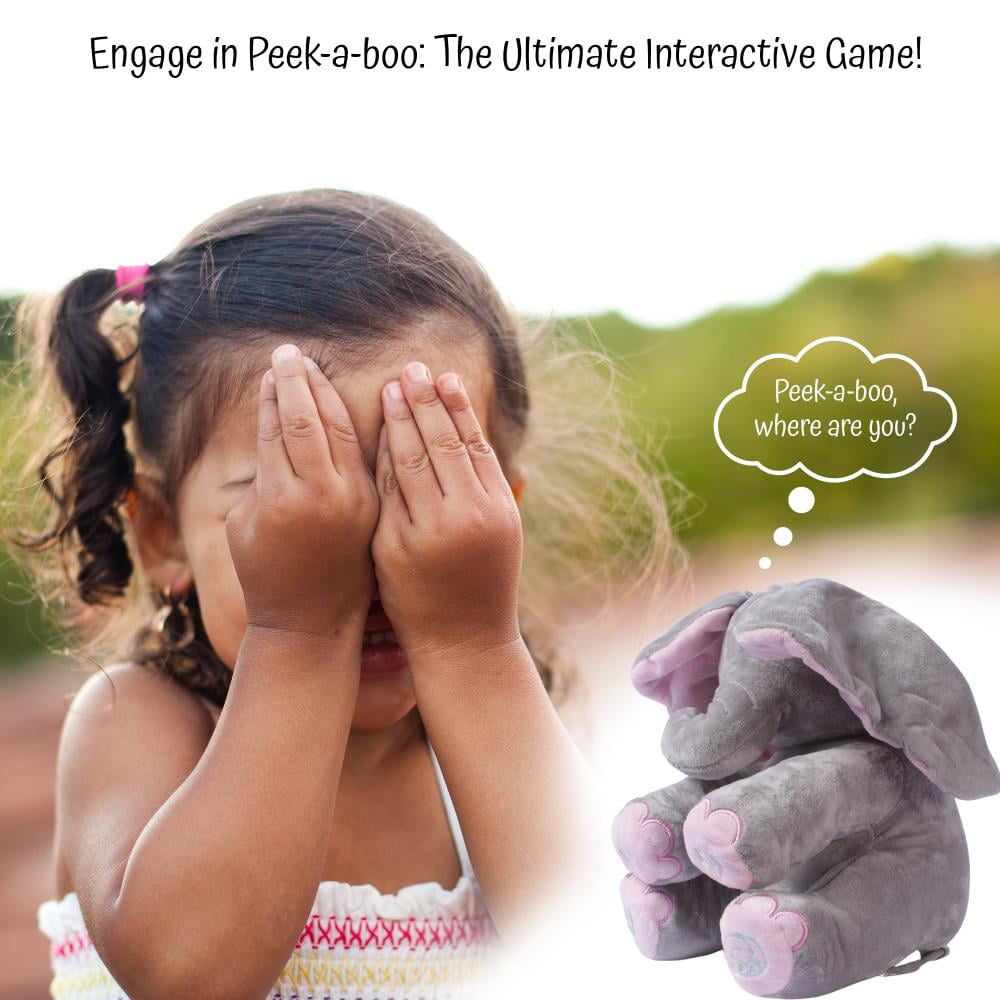 thumbnail video image 2 of Dimple Kaia the Elephant Interactive Plush Toy, Musical Singing Peek-a-Boo Stuffed Animal with Moving Ears, Soft Baby Toy for Infants, Toddlers, Boys, Girls, Nursery Gift, 2 of 9