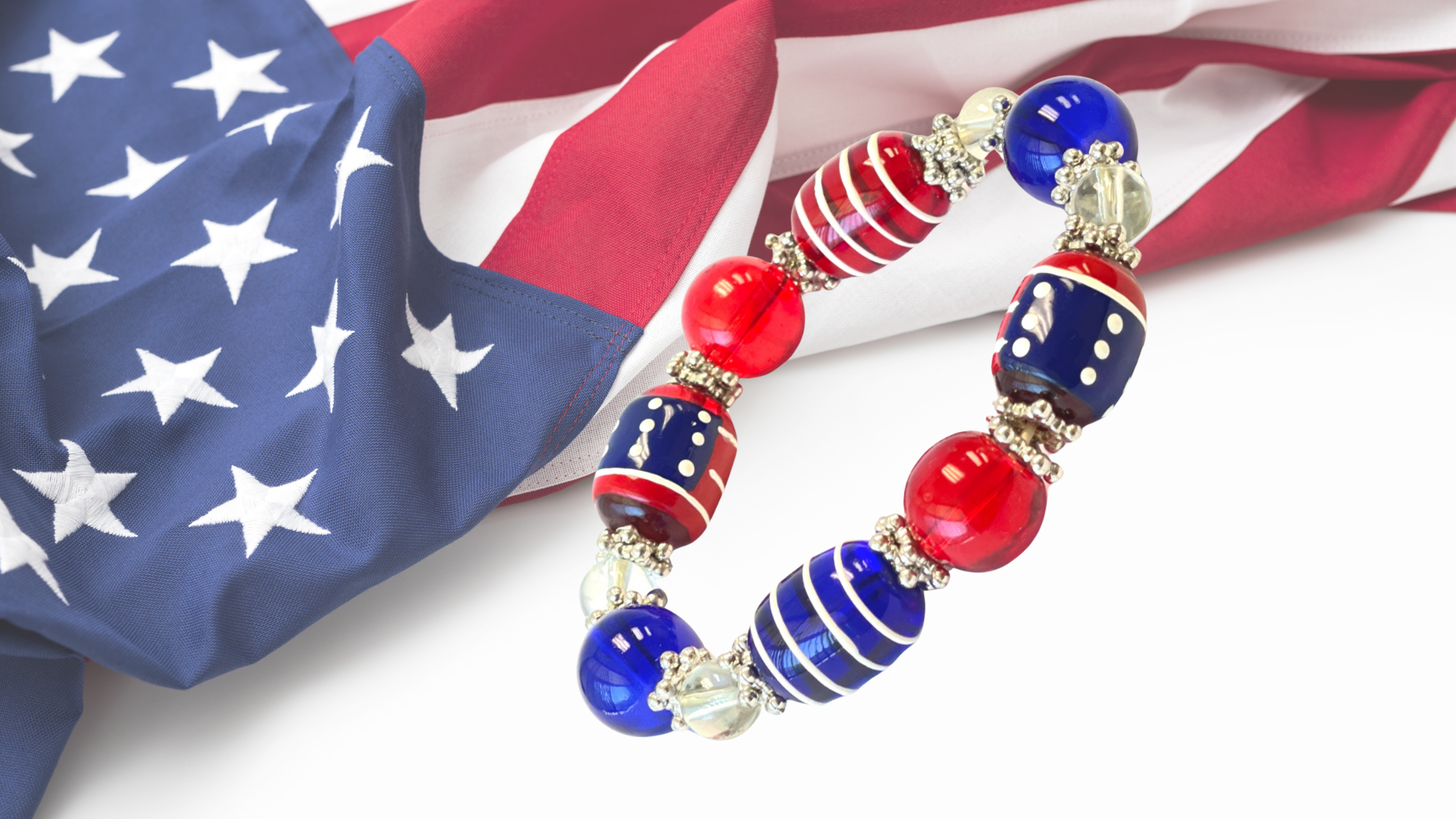 thumbnail video image 2 of USA Bracelet, Red White Blue Americana Beaded Bracelet, 4th Of July Bracelets For Women, Brithday Christmas Gift, 1 pc, 2 of 9