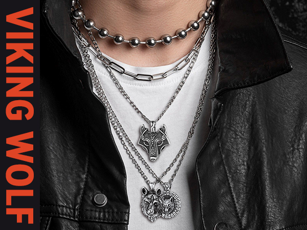 thumbnail video image 2 of FaithHeart Norse Viking Wolf Pendant Necklace for Men Black Stainless Steel Scandinavia Jewelry Gift Amulet for Dad Papa Grandpa Fathers Day, 2 of 9