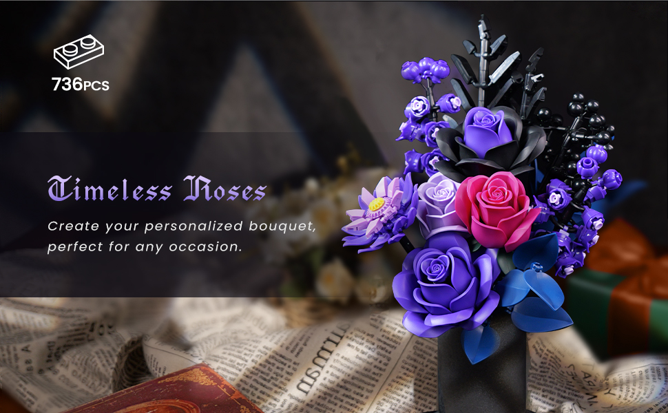 thumbnail video image 2 of Flower Bouquet Building Set for Adults Artificial Flowers with Roses, Decorative Home Accessories, Centerpiece for Tables Gift for Him and Her(736Pcs), 2 of 9