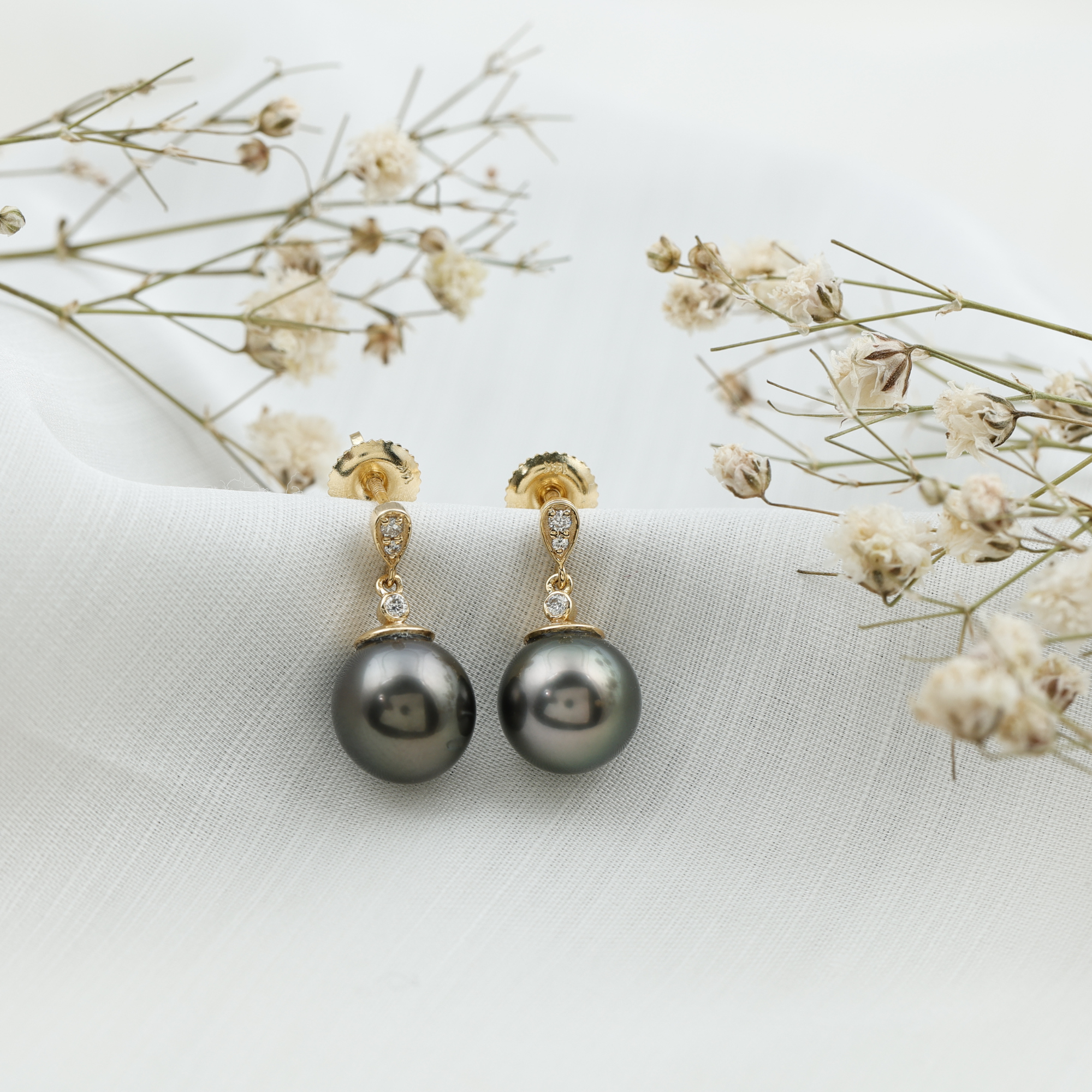 thumbnail video image 2 of Rosec Jewels Tahitian Pearl Dangle Earrings with Diamond for Women (7 mm, 6.25 CT), 925 Sterling Silver, 2 of 8