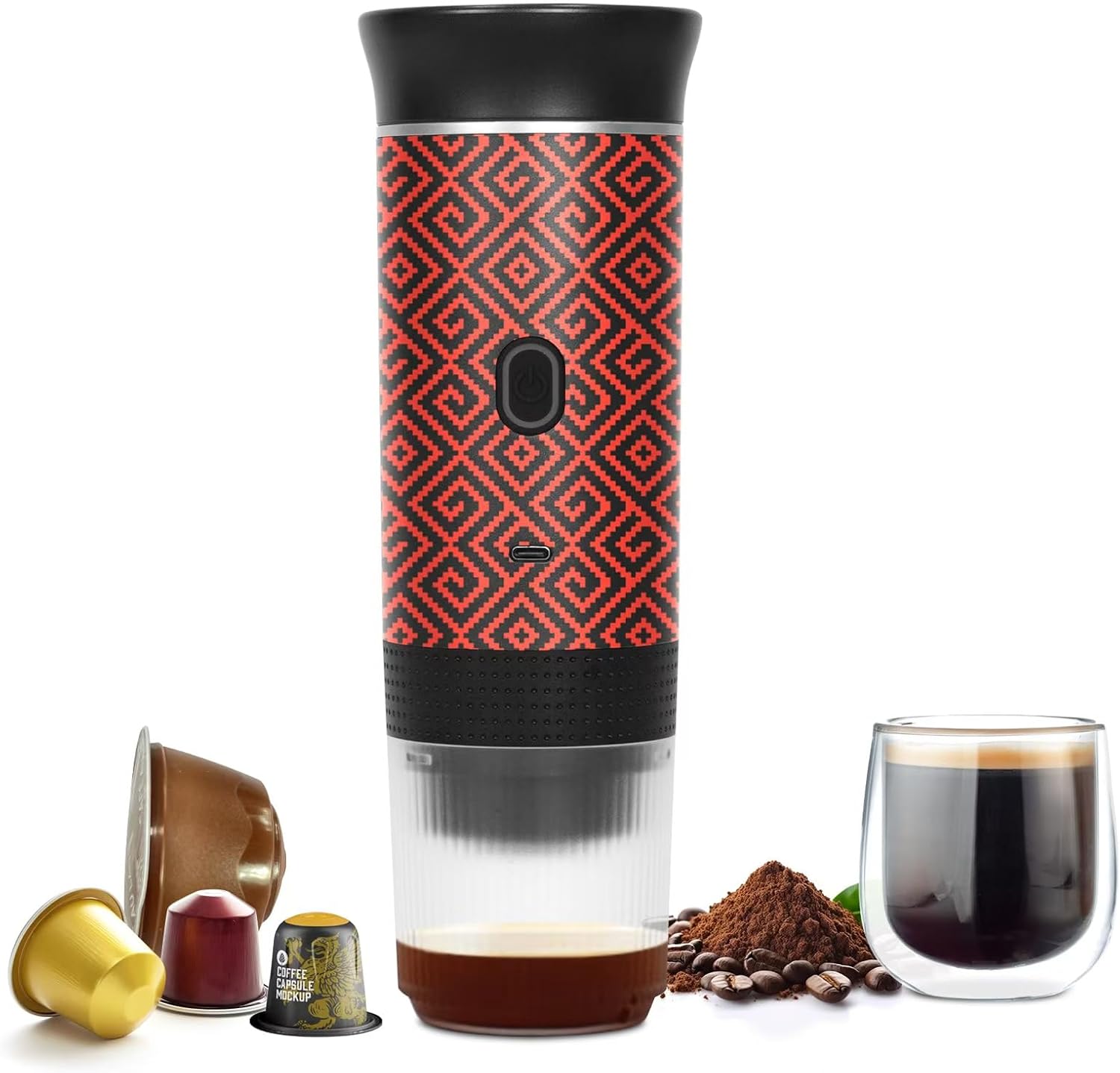 thumbnail video image 2 of Portable Espresso Maker, Travel Coffee Maker Self-Heating with Type-C, Portable Coffee Maker Compatible with Ground Coffee & NS Capsule for Travel, Hiking, Camping, Office (Blue-Green Weave Style), 2 of 6