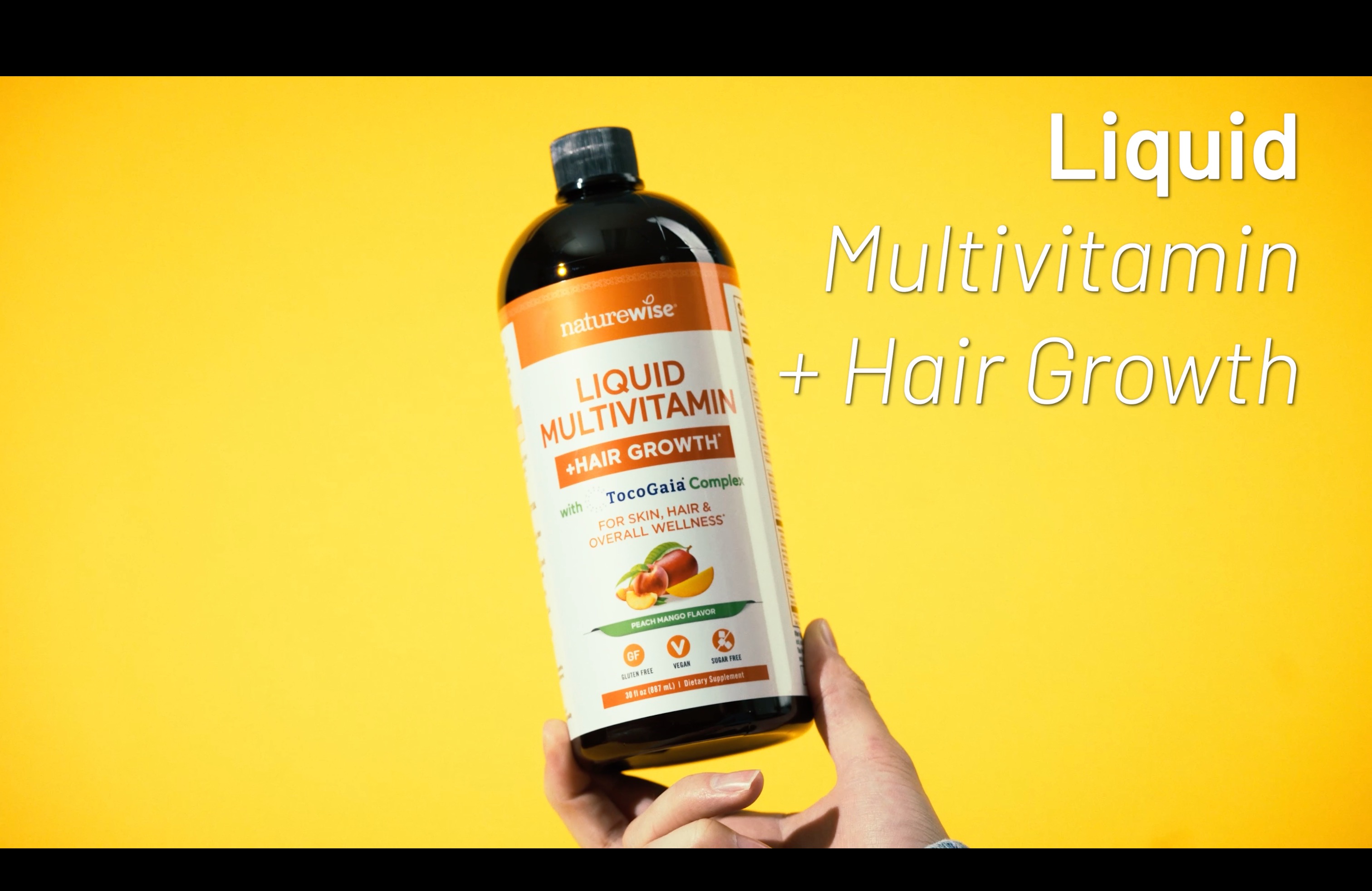 thumbnail video image 2 of NatureWise Liquid Multivitamin Hair Growth - Sugar-Free Peach Mango - 30 floz[30 Servings], 2 of 13