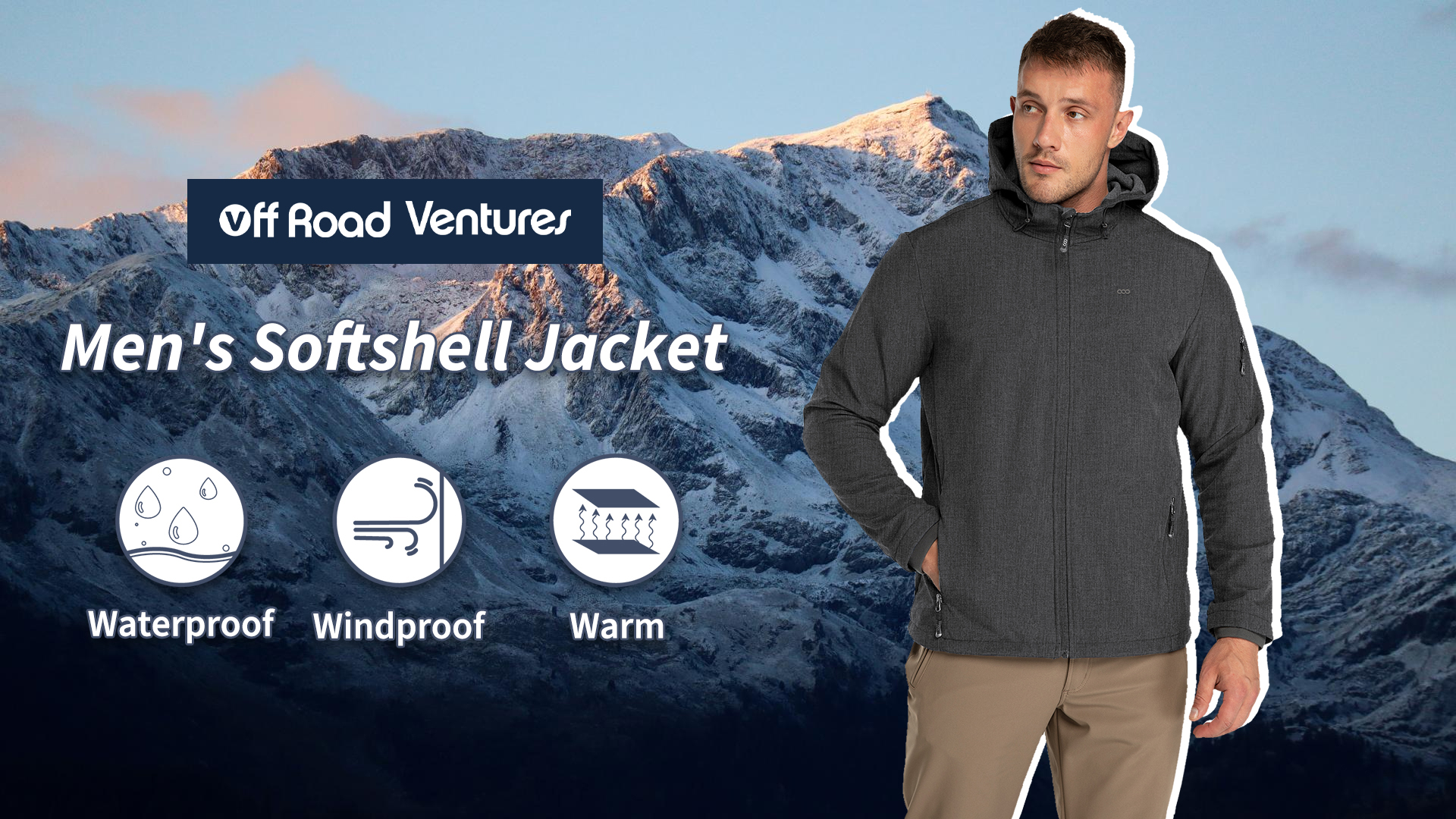 thumbnail video image 2 of Off Road Ventures Men's Lightweight Softshell Jacket with Hood Waterproof Fleece Lined Windbreaker Outdoor Coat for Hiking, 2 of 7