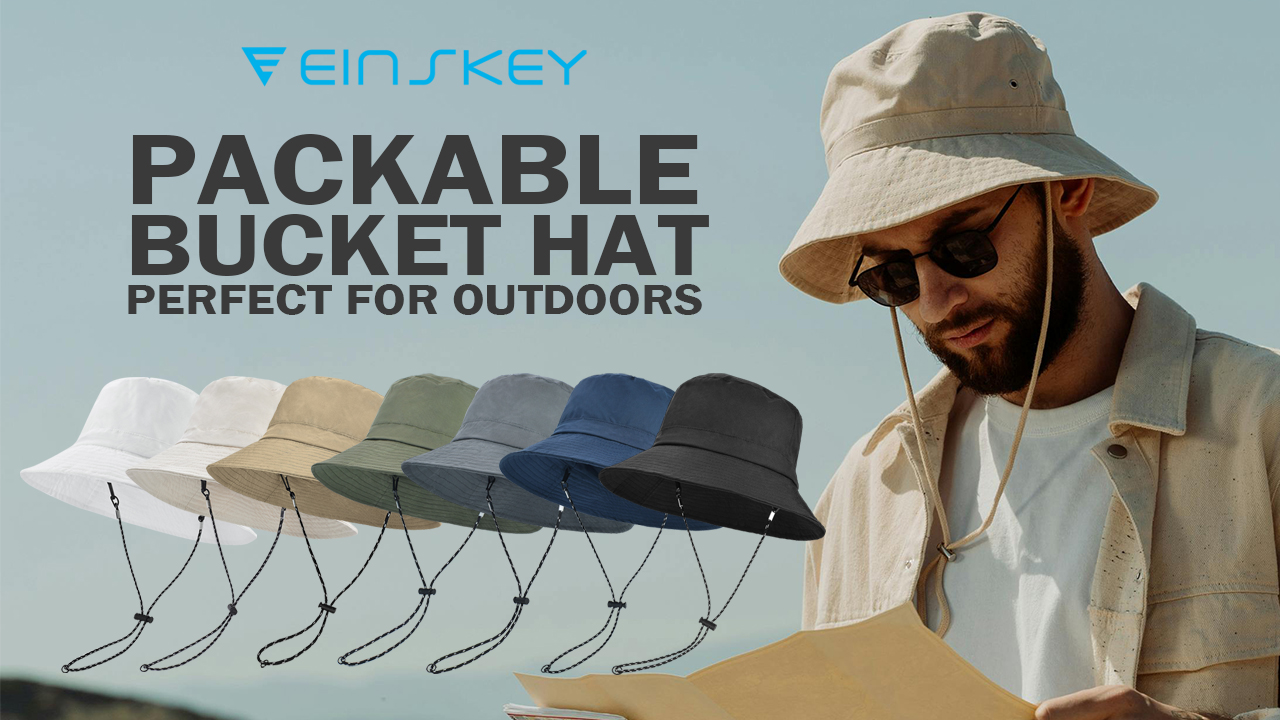 thumbnail video image 2 of EINSKEY Packable Sun Hat, Foldable Bucket Hat with Clip for Travel on Bag, 2 of 7